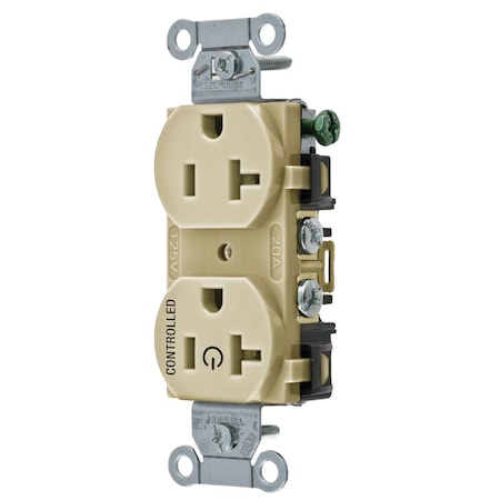 Hubbell Wiring Device-Kellems Straight Blade Receptacle, 5-20R, 20 A, 125V AC, 2 Pole, 3 Wire, Grounded BR20C1I